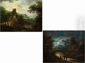 Hugelige Landschaft Mit Burgturm by Christian Hilfgott Brand