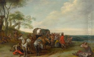 Flemish Landscape With Travellers Attacked By Robbers by Pieter Snayers