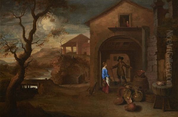 Cour De Ferme Avec Un Couple De Fermiers - view 1