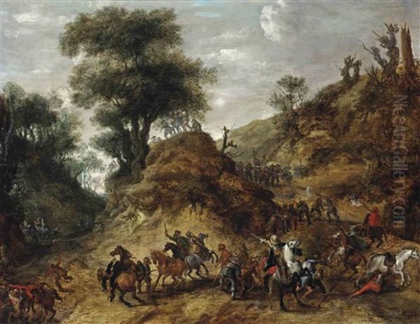 Horsemen Under Siege On The Slope Of A Hill - view 1