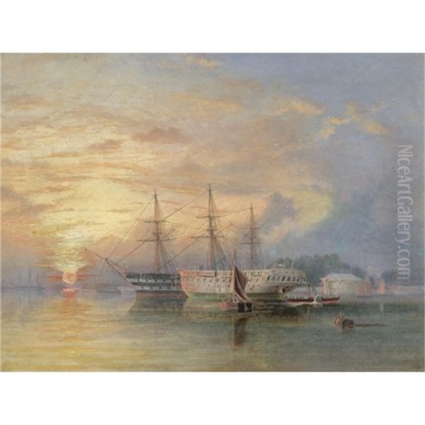The "st. George" And The "arethusa" On The Hamoaze Near Bull Point - view 1