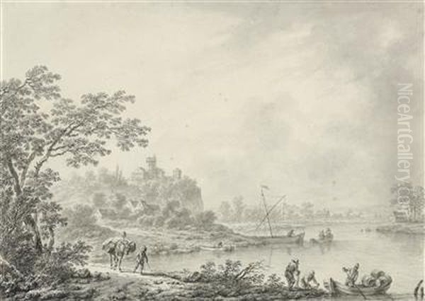Anidealized Landscape With Boats And Buildings - view 1