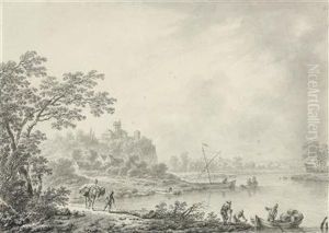 Anidealized Landscape With Boats And Buildings by Christian Hilfgott Brand