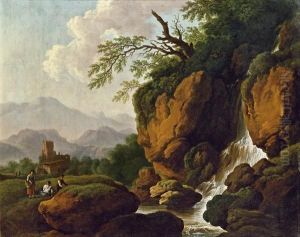 Landschaft Mit Wasserfall Und Staffage by Christian Hilfgott Brand