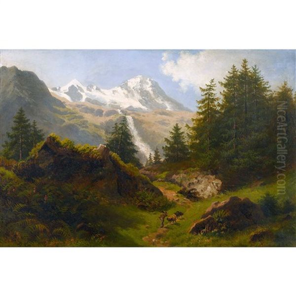 Gebirgslandschaft Mit Hirte Und Schafen - view 1