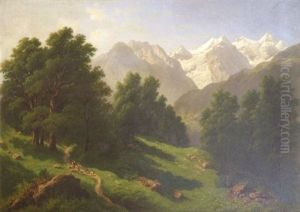Bergeres Cheminant Dans Les Alpes by Rudolf Snell
