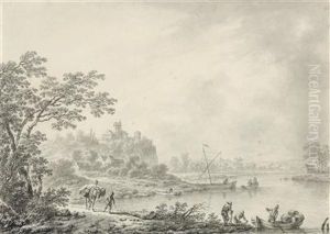 Idealisiertelandschaft Mit Booten Und Gebauden by Christian Hilfgott Brand