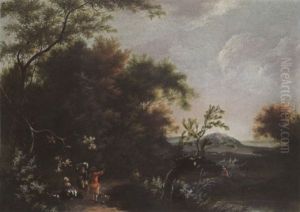 A Wooded Landscape With Travellers Resting And Conversing On A Path, Hills Beyond by Jan Snellinck III