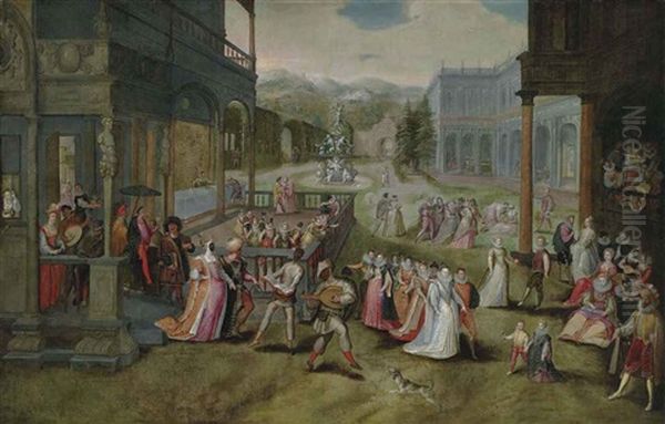 A Masked Ball In An Italianate Courtyard - view 1