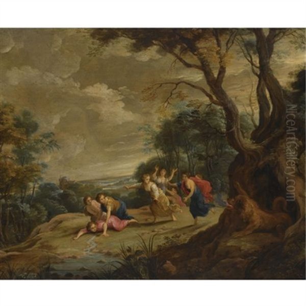 A Wooded Landscape With Maidens Assaulted By A Mythological Beast - view 1