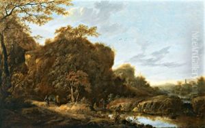 Weite Landschaft Mit Einem Fluss Und Der Taufe Des Eunuchen