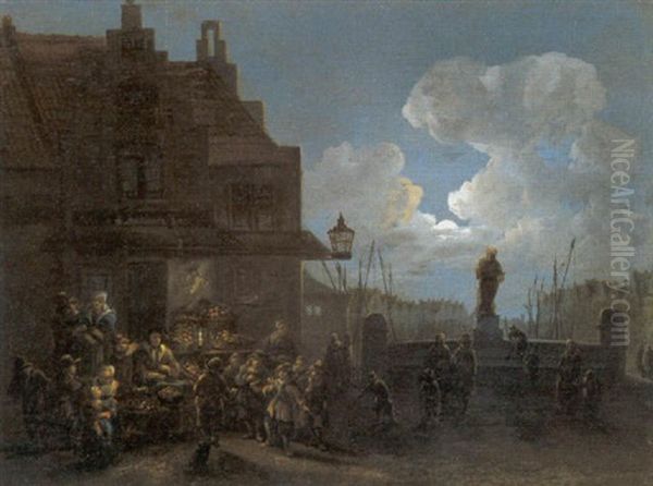 Stadsgezicht Met Avondmarkt - view 1