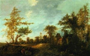 Landscape With A Drover And Cattle On The Outskirts Of A Village