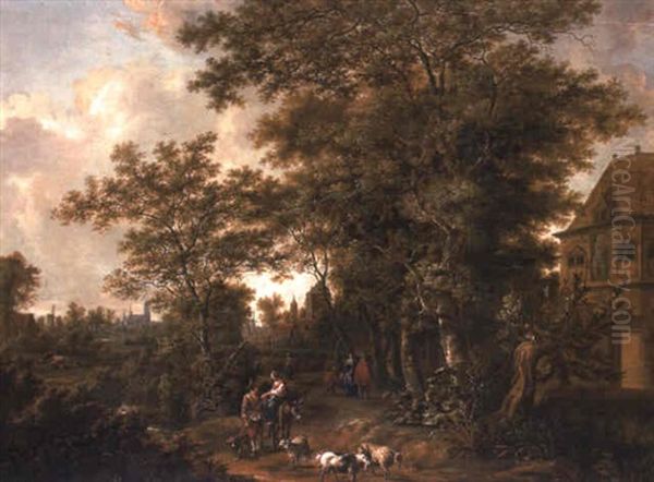 A Wooded Landscape With A Shepherd And Shepherdess With Their Flock - view 1