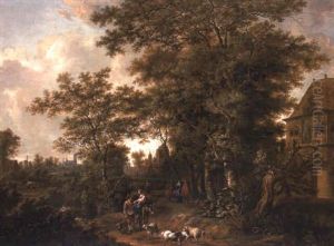 A Wooded Landscape With A Shepherd And Shepherdess With Their Flock