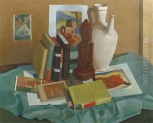 A Still Life With Books On Gauguin, A Jug And An African Sculpture by Chris Snijders