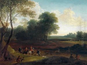 Hirschjagd In Weiter Landschaft by Johann Christian Brand
