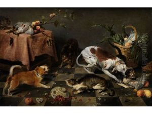 Kampfende Katzen Und Hunde by Frans Snijders