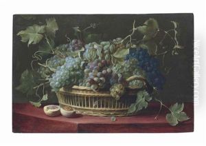 A Basket Of Grapes With A Halved Peach On A Ledge by Frans Snijders