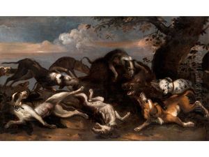 Rudel Hunde Bei Der Eberhatz (frans Snyders Und Werkstatt) by Frans Snijders