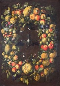 Guirlandes De Fruits, Oiseaux Au Centre Et Papillons (2 Works) by Frans Snijders