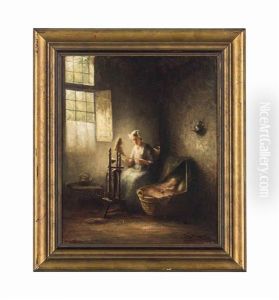 Interior With Mother And Baby by Jacques (Jacob Cornelis) Snoeck