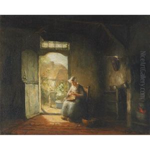 Peeling Potatoes by Jacques (Jacob Cornelis) Snoeck
