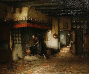 A Domestic Interior Scene by Jacques (Jacob Cornelis) Snoeck