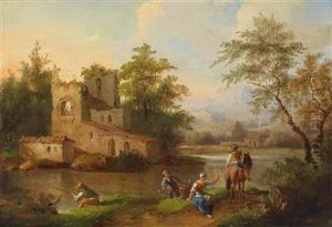Flusslandschaft Mit Ruinen Undfigurlicher Staffage by Johann Christian Brand