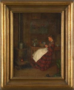 Interior Scene With A Young Girl Sewing by William Henry Snyder