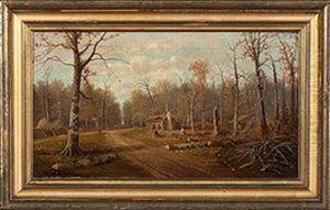 Forest Path With Log Cabin by William Mckendree Snyder