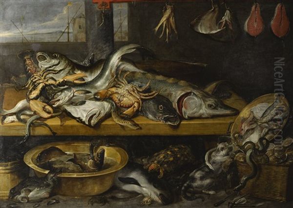 A Fish Stall With A Huge Variety Of Fish And Crustaceans, Including Sturgeon, Eels And Lobsters, Together With A Tortoise - view 1