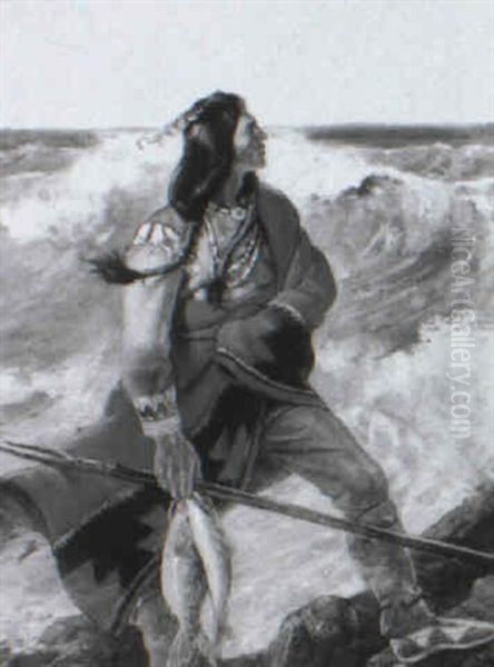 Indian Spearfisherman At Water's Edge - view 1