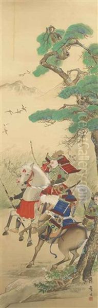 Minamoto No Yoshiie In Full Armour On Horseback - view 1