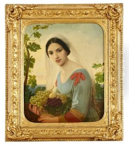 Ung Italienska Med Fruktkorg I Famnen