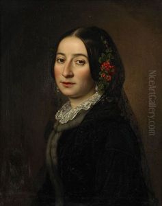 Italienska I Palsbramad Drakt, Barandes Svart Mantilla - Midjebild