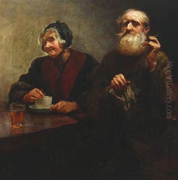 Portrait Of An Elderly Couple At A Table With Drinks - view 1
