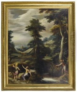 Diana And Actaeon In A Wooded Landscape, With A Hunter And A Fisherman by Jan (Hans) Soens