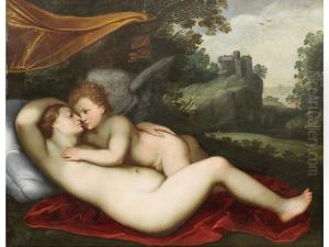 Venus And Cupid, Before A Landscape by Jan (Hans) Soens