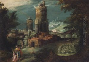 An Extensive Italianate Landscape With Jacob Wresting With The Angel by Jan (Hans) Soens