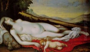 Ruhende Venus Und Amor Vor Landschaftlichem Hintergrund