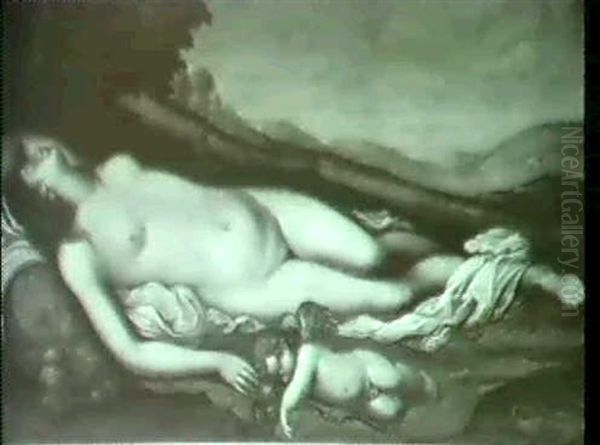 Venus Und Cupido Ruhend In Einer Landschaft. - view 1
