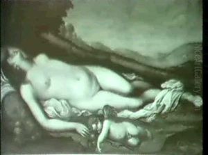 Venus Und Cupido Ruhend In Einer Landschaft.