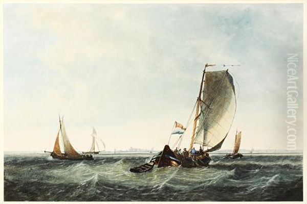 A Dutch Pink And Other Boats Off The Coast - view 1