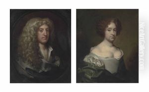 Portrait Of Sir Thomas Williamson, 2nd Bt. (1636-1783), Bust-length, In A White Shirt And Grey Wrap, In A Sculpted Oval (+ Portrait Of A Lady, Traditionally Identified As Dorothy Williamson, Nee Fenwick (d. 1703), Half-length, In A White Dress by Gerard van Soest