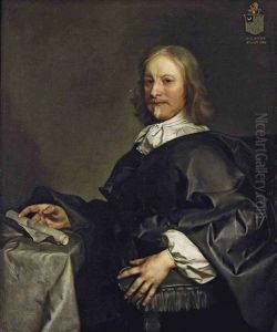 Portrait Of Colonel William Strode, Of Barrington, Near Ilminster, In A Black Mantle With A White Shirt And Neck Tie, Holding A Scroll, Seated In A Green...