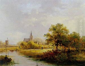 An Angler In A Summer Landscape, A Church In The Distance An Angler In A Summer Landscape, A Church In The Distance