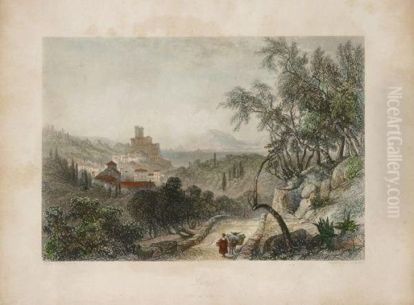 "lerici Gulf Of Spezzia", Incisione Acquerellata, Da Dis. Di G.bernard, Edimburgo, Blackie, Xix Secolo, Mm. 225x290, In Cornice Dilegno Con Filetto Dorato - view 1