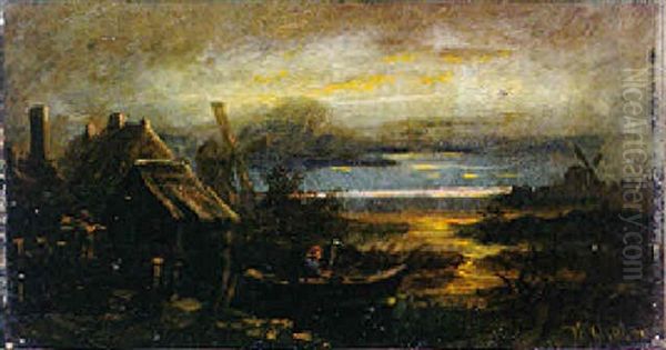 Abendliche Niederrheinische Fluslandschaft - view 1