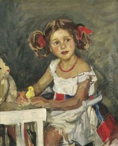 Portrat Eines Kleinen Madchens Am Tisch Sitzend by Otto Sohn-Rethel